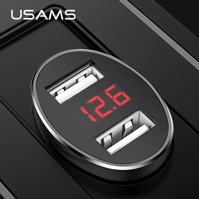 

USAM Car charger Dual usb car phon charger LED display USB charger for Samsung Xiaomi Huawei Universal USB phone tablet charger