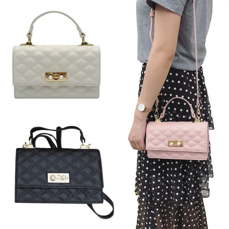 

Small Bag Woman 2019 All-match Oblique Tide Satchel Diamond Lattice Chain Package Pearl Single Shoulder Package B490