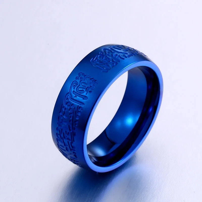 Men Stainless Steel Ring Steel Soldier Four Color Sanskrit Language Good Luck Simple Trendy Jewelry stainless steel ring finger ring