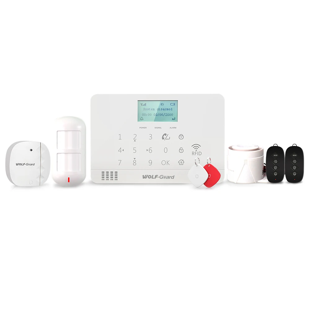 Wolf-Guard LCD GSM SMS RFID Wireless Home Alarm Security Burglar System App Control Door/Window Sensor PIR Motion Detector Set C Wolf-Guard LCD GSM SMS RFID Wireless Home Alarm Security Burglar System App Control Door/Window Sensor PIR Motion Detector Set C