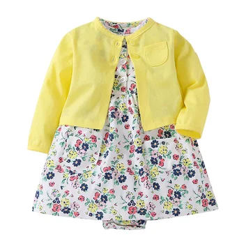 

2pcs/set baby girl flower dress set cardigan + jumpsuit dresses girls clothes 100% cotton newborn summer autumn 0-24 M