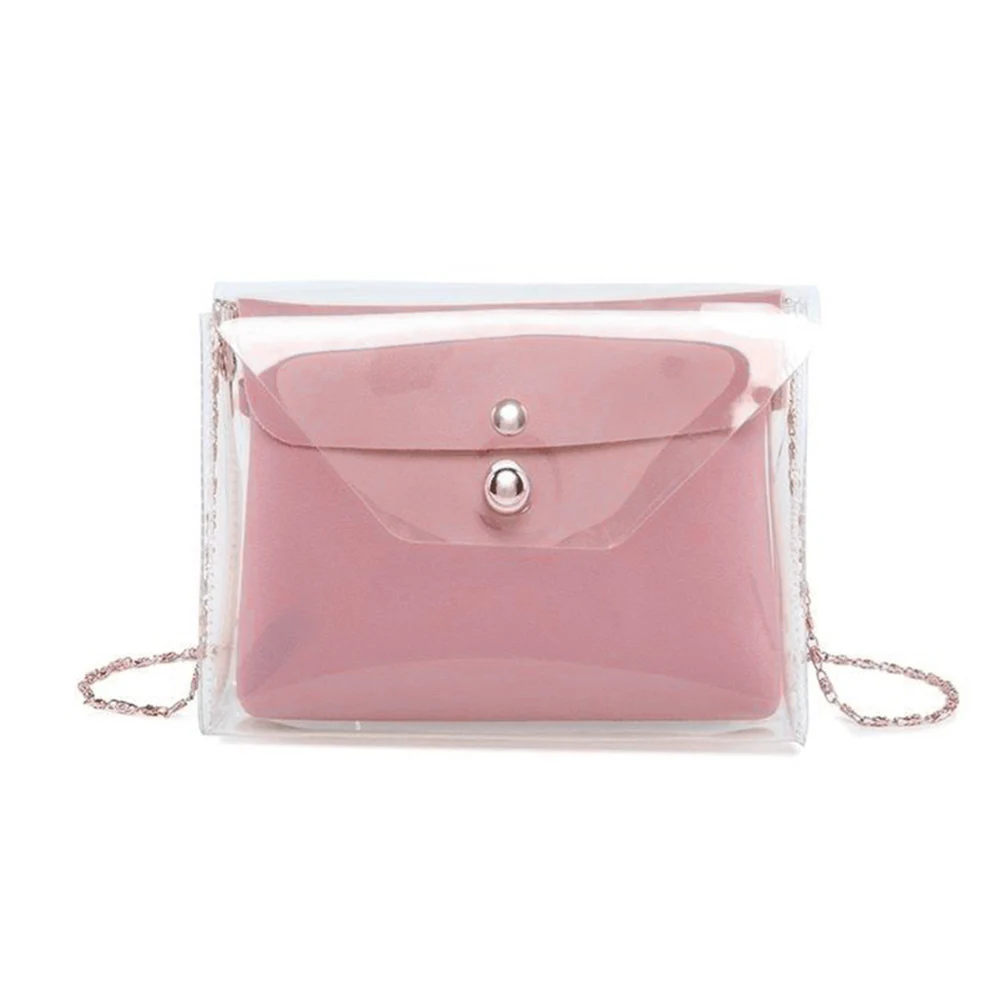 

2 In 1 Transparent Waterproof Messenger Bag Female Simple Chain Shoulder Bag PVC Clear Travel Beach Hand Crossbody Packet