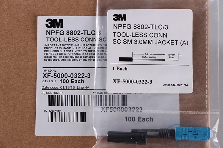 100 шт./лот NPFG 8802-TLC/3 без инструмента CONN SC SM 3,0 мм куртка XF-5000-0322-3 быстрый разъем SC/UPC FTTH высокого качества