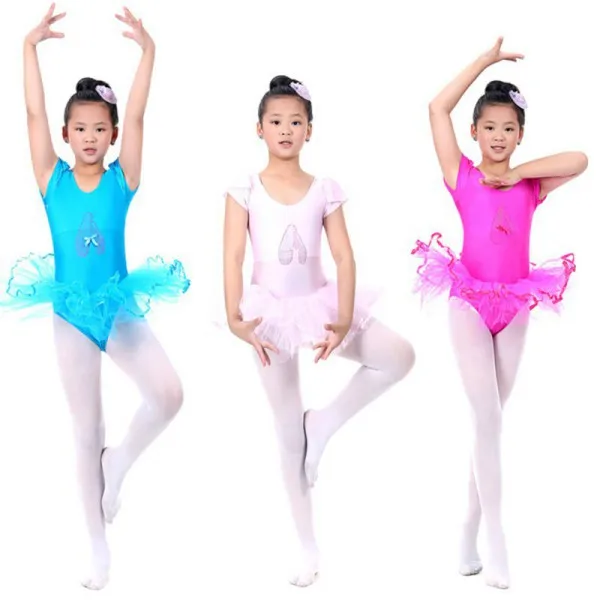 Летнее балетное платье с короткими рукавами для девочек, детская балетная пачка, Детские балетные костюмы для девочек, танцевальная трико танцевальная одежда