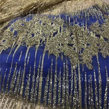 Золотистого цвета, блестящая африканская Тюлевая сетка, кружевная ткань, лучшее качество, нигерийское вышитое гладью кружево, ткань