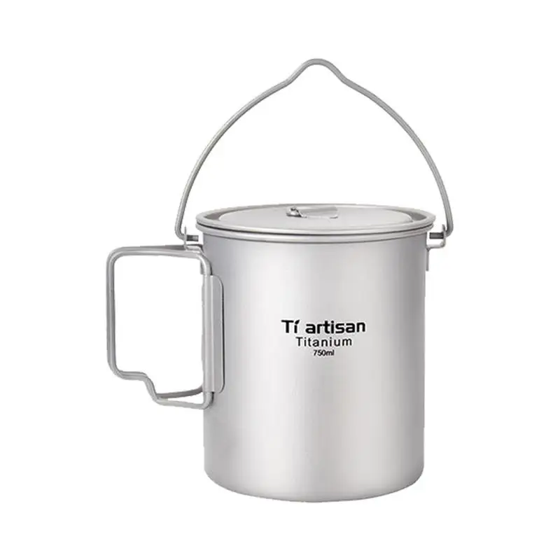 750 ml Titanium taza de agua taza de viaje Camping al aire libre Pot cocinar Picnic cuelgue olla