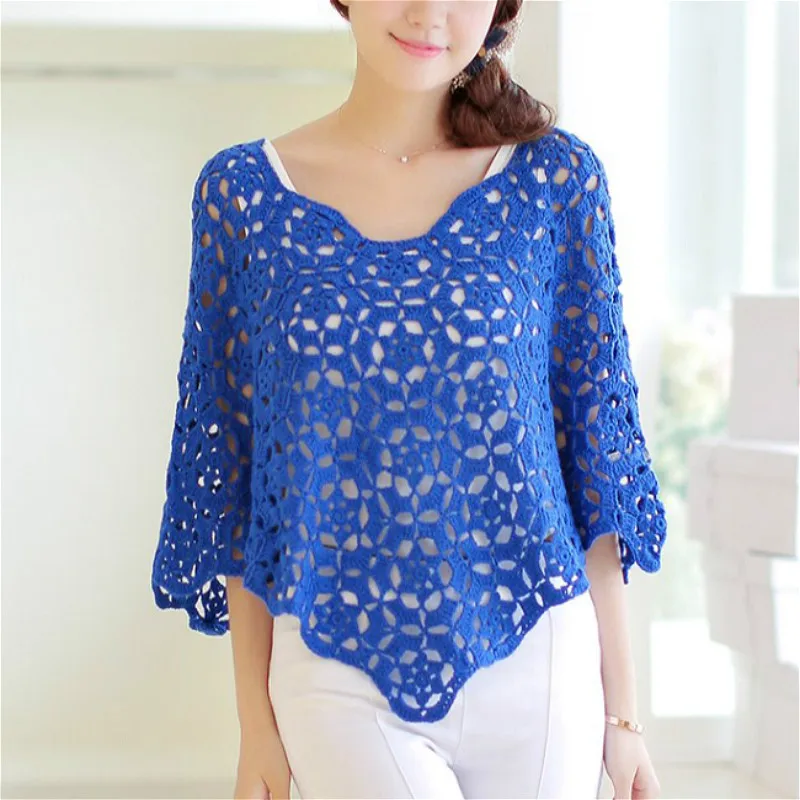 

Women Batwing Knitwear Sleeve Hem Loose Pullover Blouse Irregularity Cloak Poncho Cape Tops Knitting Sweater Coat Shawl