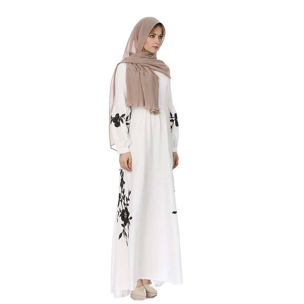 Длинная Абая платье Повседневное женские мусульманские платья шифон с длинным рукавом платье длинный свитер большой Размеры платье с