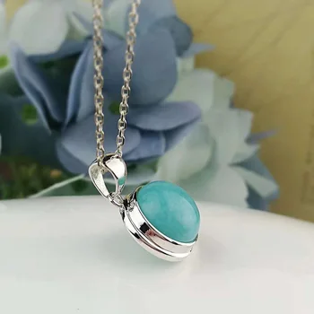 

Real Pure 925 Silver Pendant For Women With Amazonite Gemstones Simple Round Antique Retro Spiritual Meditation Jewelry