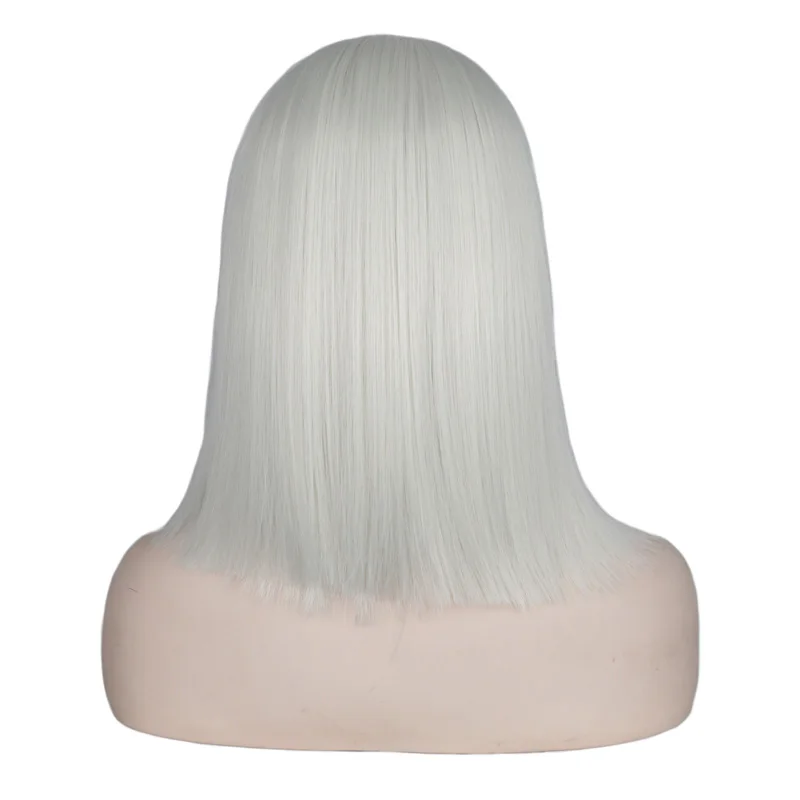 Synthetic wig QQXCAIW Short bob wig Straight sliver white blonde Cosplay party costume High temperature fiber synthetic hair wigs