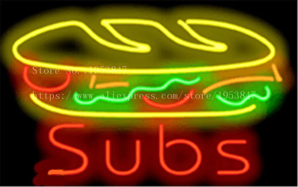 Неоновая вывеска Subs лампочка из настоящего стекла светильник украшение бара