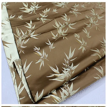 

HLQON brocade Bamboo leaf coffee fabric patchwork felt tissue telas bed sheet cheongsam dress children coat cloth 75cm width