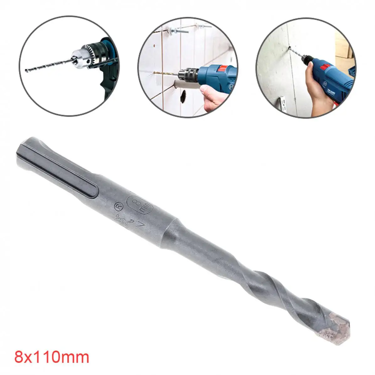 

8x110mm Drill Set Round Shank Drill Bits Set Rotary Hammer Concrete Masonry Drill Bit for Electric Drills / Drilling Machines
