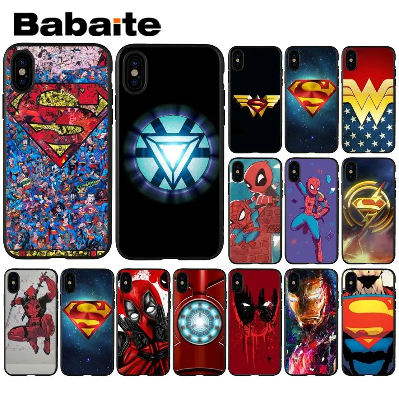 

Babaite Marvel Hero SuperMan Iron Man Deadpool Colorful Phone Accessories Case for iPhone 5 5Sx 6 7 7plus 8 8Plus X XS MAX XR