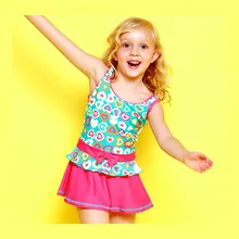 Персиковый цельный купальный костюм с сердечками; юбка с оборками для девочек; одежда для купания с милым бантом и поясом; купальный костюм; быстросохнущая детская пляжная одежда