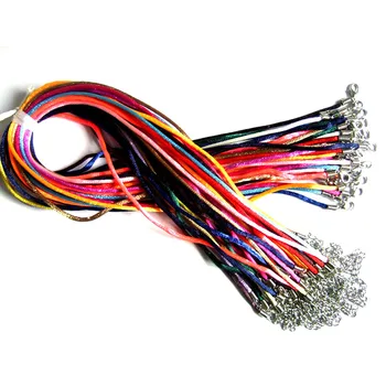 

50pcs Handmade Adjustable Rope Charms Pendants Findings &Necklace mixed color Satin Silk Lobster Clasp Cord 18-24 inches 2mm