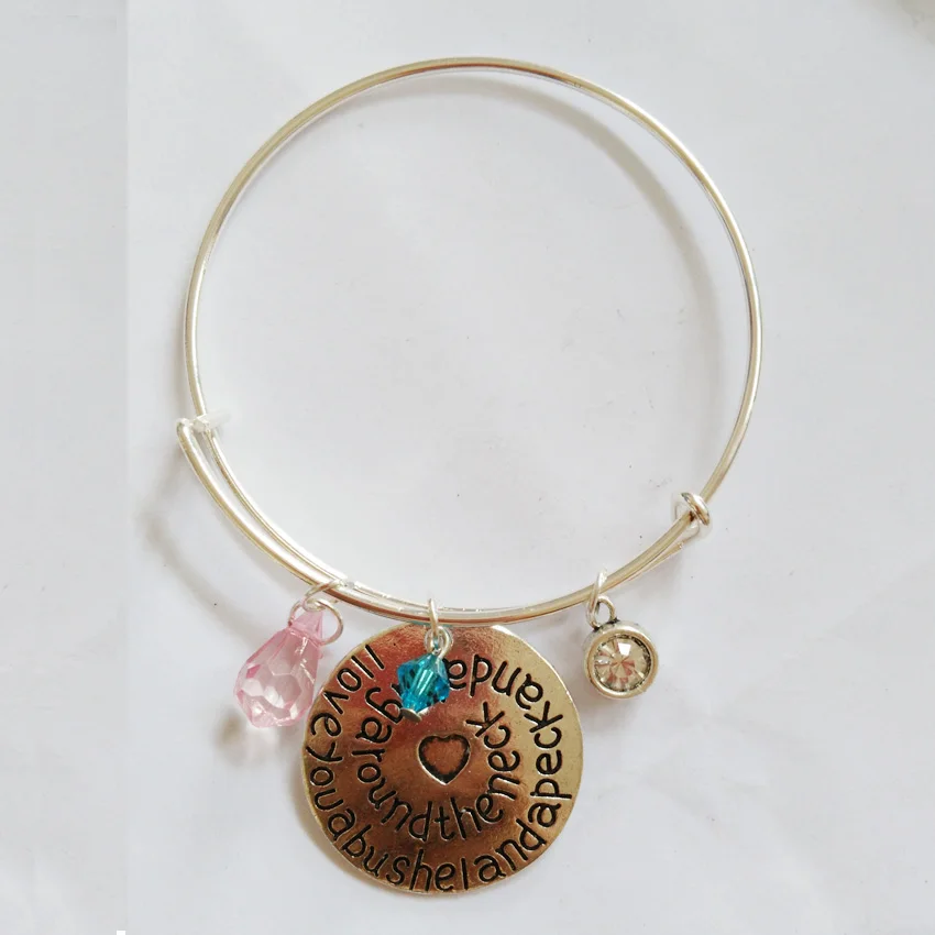 

65mm I love you a bushel and a peck and a hug bracelets bangles ,Adjustable Expandable Wire Bangle,special mom gifts