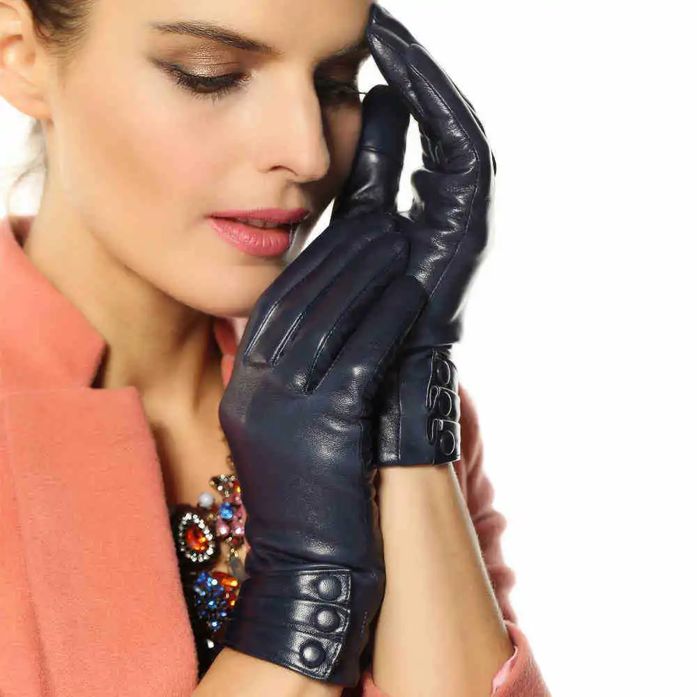 2014 new women genuine leather gloves warm thicken winter leather gloves wrist goatskin touchscreen leather gloves L003NR1