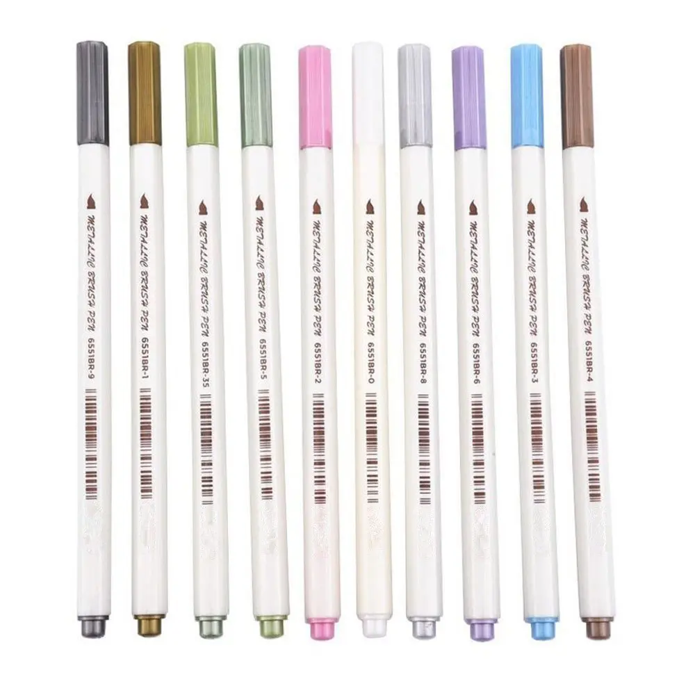 Artist markers pen,10 Set of Metallic Colors Brush Pens with Felt and Fine Tip