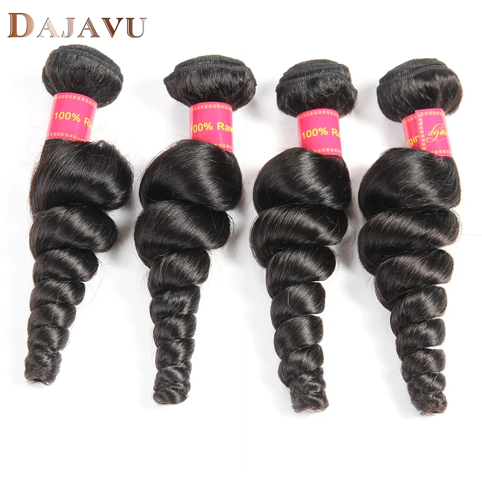 Dejavu Hair Indian loose Wave Human Hair Bundles 4 Bundles Indian Hair Weave Bundles Natural Color Non Remy Hair Extension