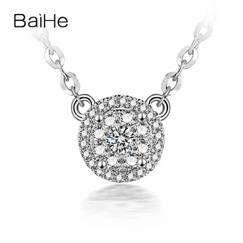 شراءBAIHE الصلبة 18k الذهب الأبيض الماس الطبيعي قلادة المرأة 9 مللي متر عرض المشاركة الزفاف عيد الحب هدية عيد ميلاد قلادة