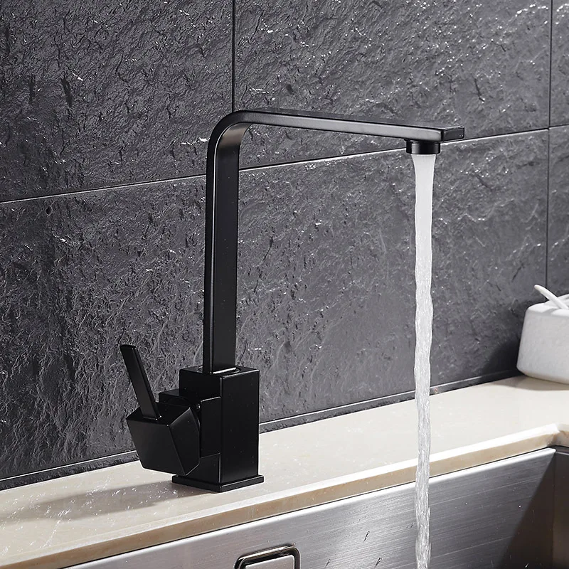 Black Painted Faucet Brass Kitchen Faucet Square Kitchen Sink Tap 360