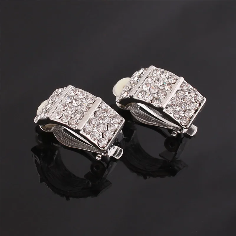 geometric shape vintage clip on earrings for women rhinestone earrings  (15)