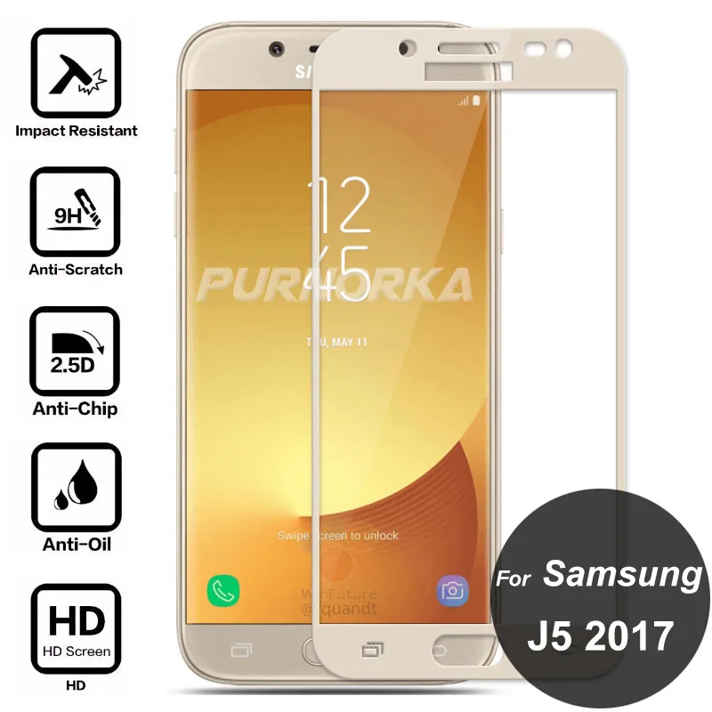 Для Samsung Galaxy J5 2017 полное покрытие Экран защитная пленка 9 H закаленное Стекло