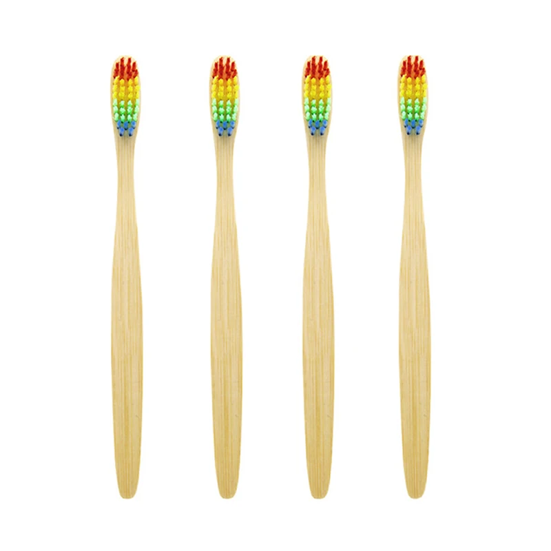 Environmentally Wooden Rainbow Toothbrush Bamboo Toothbrush Bamboo Fiber Wooden Handle Oral Care Soft Bristle Cleaning Tooling