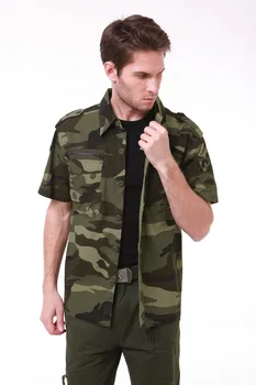 

High Quality Cotton Men's Military Style Usa Army Camouflage Fighting Shirts Cargo Shirts Short Sleeve Casual Shirt Army Green.