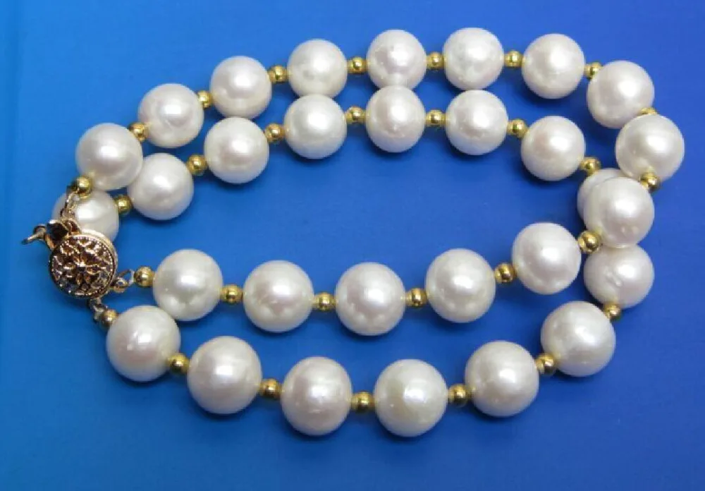 

Free shipping >>>>>>CHARMING 2 ROW 10-11MM PERFECT AKOYA WHITE NATURAL PEARL BRACELET 7.5-8" 14KGP