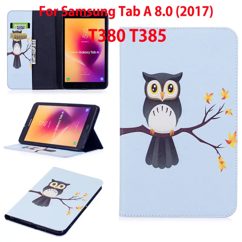 Модный чехол с рисунком панды и совы для samsung Galaxy Tab A 8,0 SM-T380 T385 8,", умный чехол, чехол для планшета+ пленка+ ручка - Цвет: L042