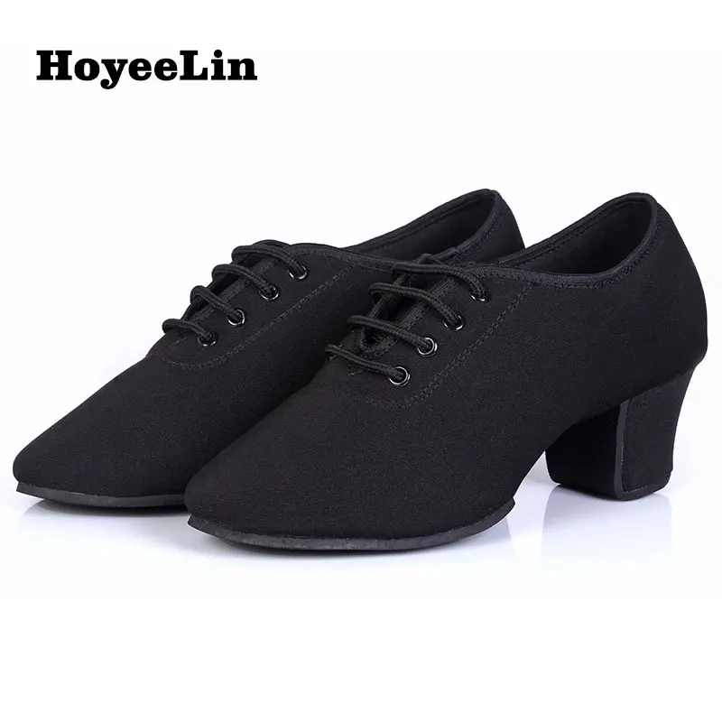 HoYeeLin/Обувь для занятий латинскими танцами, танго, обувь для учителя; женская обувь с раздельной подошвой; Обувь для бальных танцев на каблуке 5 см - Цвет: Черный