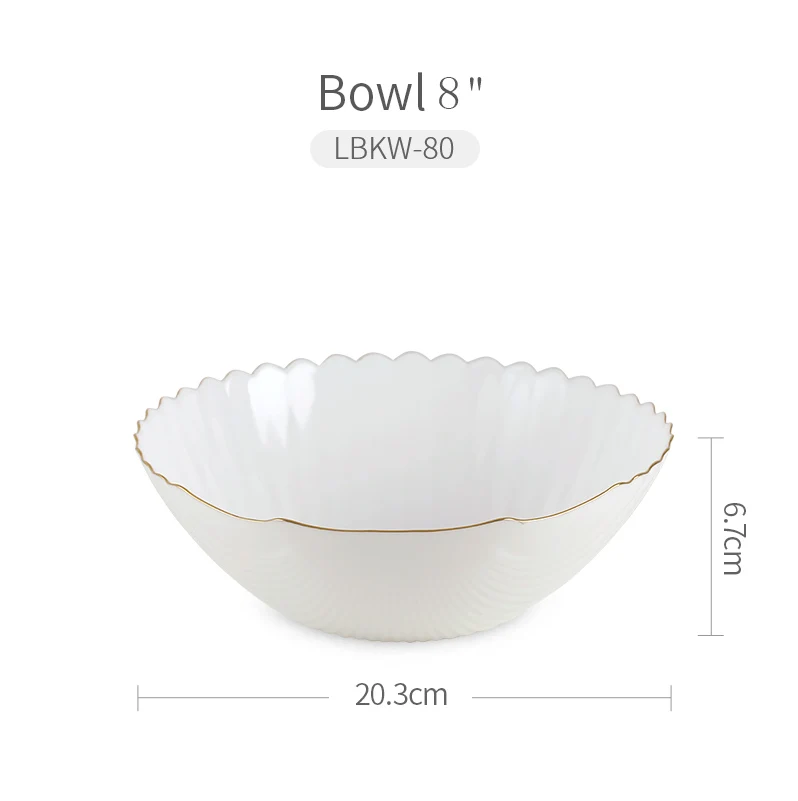 3 шт./компл. термостойкие золотые края белые опаловые стеклянные фарфоровые глубокие тарелки Посуда Стейк Салат суши тарелка для завтрака - Цвет: Bowl 8