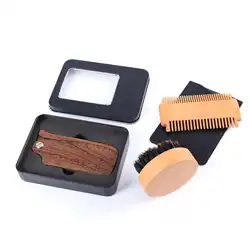 Натуральный борода комплект кисть Масло гребень сандалового дерева борода гребень + Круглый борода щетка деревянная + мужские складные