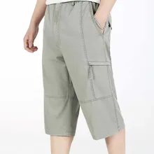 Летние свободные плюс Размеры семь брюки Для Мужчин's Повседневное толстые брюки с эластичной резинкой на Высокая талия длина до середины икры штаны мужская одежда Нижняя A337# manpris