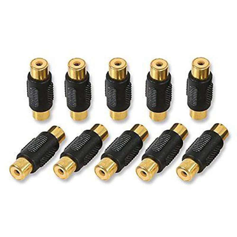 

10pcs Useful Practical Gold/silver Head RCA AV Female to Female F/F Joiner Coupler Plug Audio Adapter Connector