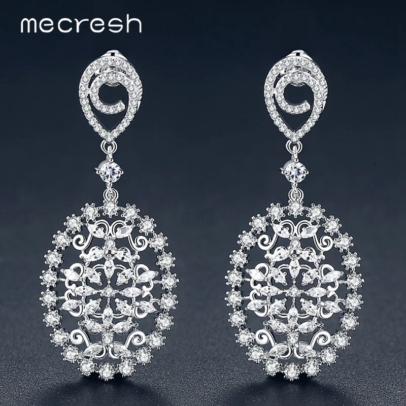 

Mecresh 2 Colors Original Design European Flower Dangle Earrings for Women AAA+ CZ Bridal Earrings Wedding Party Jewelry MEH1054