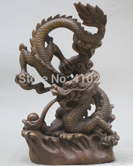 

12"Chinese Pure Bronze engrave Dragon Shuttle in the sea of clouds statue discount 30%