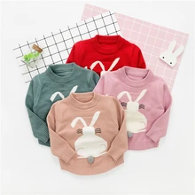 WYNNE GADIS Automne Hiver Infantile Filles Tricots Lapin de Dessin Animé À Manches Longues O Cou Princesse Enfants Bébé Chandail Tricoté Cavaliers