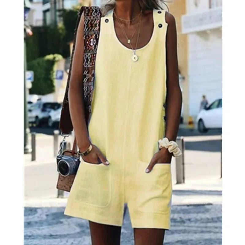2019 جديد المرأة واسعة الساق سراويل قصيرة Playsuits البوهيمي نمط عارضة الصلبة الكتان حللا السيدات مثير داخلية الشاطئ ارتداء W3