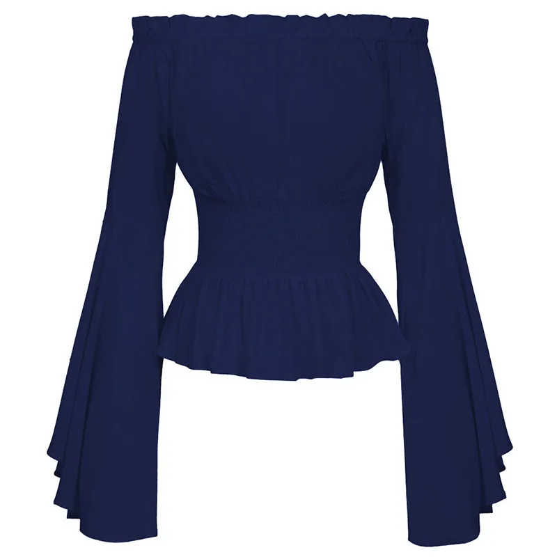 Elegant Women Sexy Long Flare Sleeve Blouse Camisas Mujer New Fashion Off Shoulder Vintage Shirt Corset Blouse Tops Femme Blusas
