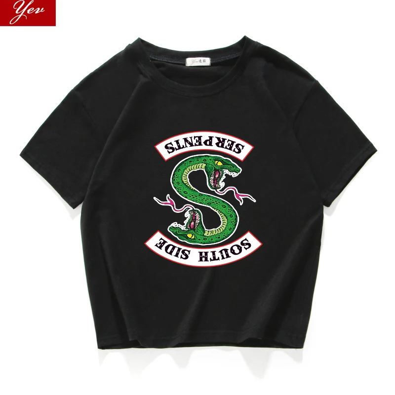 

Fashion Women tshirt Girl Casual 100% Cotton Short T-shirt women O-neck loose snake crop top Summer top women riverdale tops