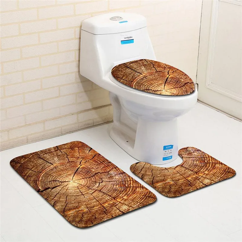 Buy 3PCS Creative Wood Pattern Non Slip Toilet Seat