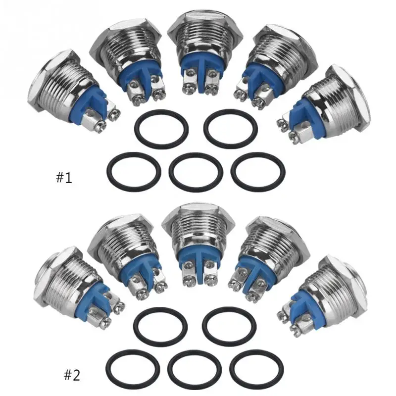 convex head 5 Pcs//set 16mm 250V Stainless Steel Silver Alloy Waterproof 2Pin Mini Push Button Switch