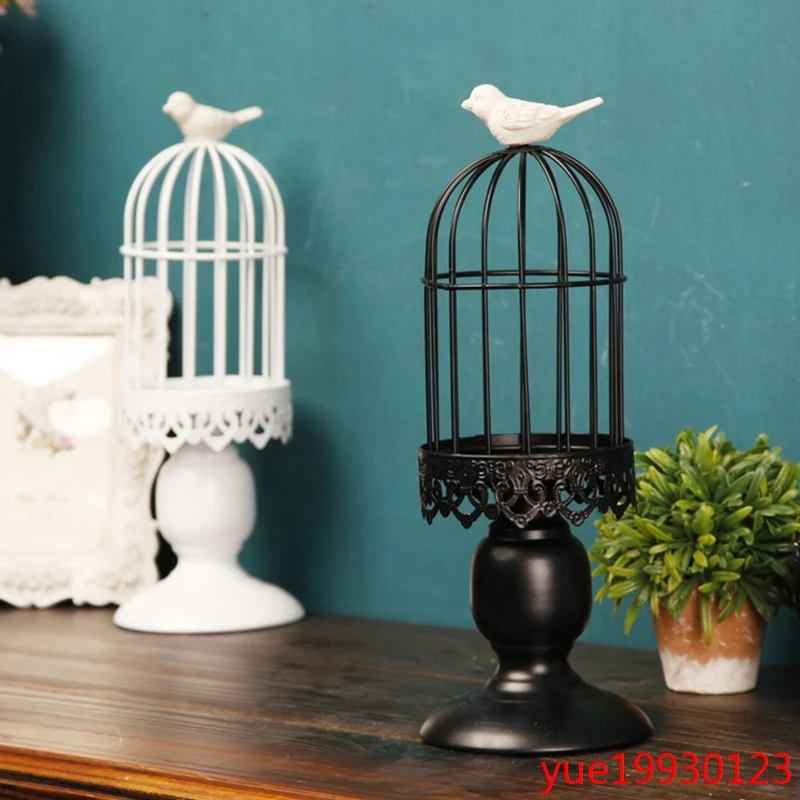 Por Small Decorative Bird Cage Bird Cage Candle Holder Metal Antique Decor Candlestick Wedding Birdcage Europe Mediterranean Iron Cand