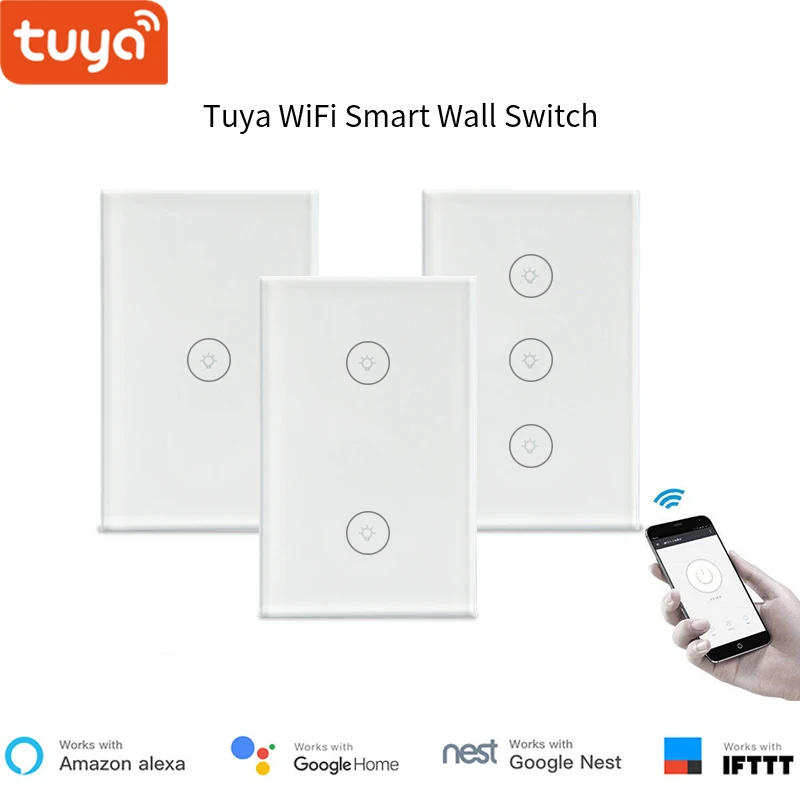 Tuya WiFi умный сенсорный настенный выключатель работает с Alexa/Google/IFTTT App