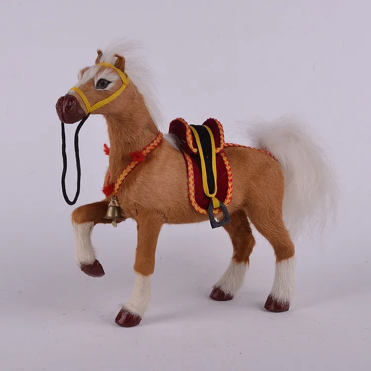 large 24x20cm simulation standing horse polyethylene&real furs horse
