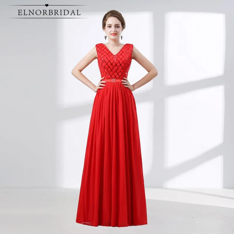 Дешёвые Выпускные платья Длинные Robe De Soiree v-образный вырез Формальные женские вечерние платья импортные вечерние платья - Цвет: Красный