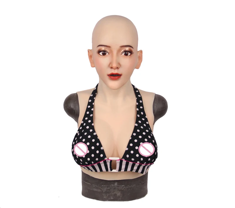 

2 in 1 Silicone Breast Forms E Cup with Female Mask for Crossdresser Transgender Halloween Costumes Ajusen
